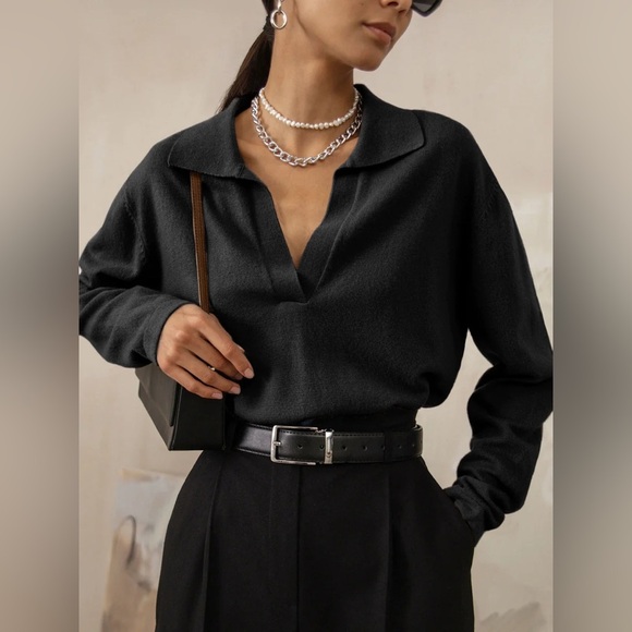 Commense Sweaters - NWT Commense Leisure Collared Pullover Sweater, Black, Small (B27)​